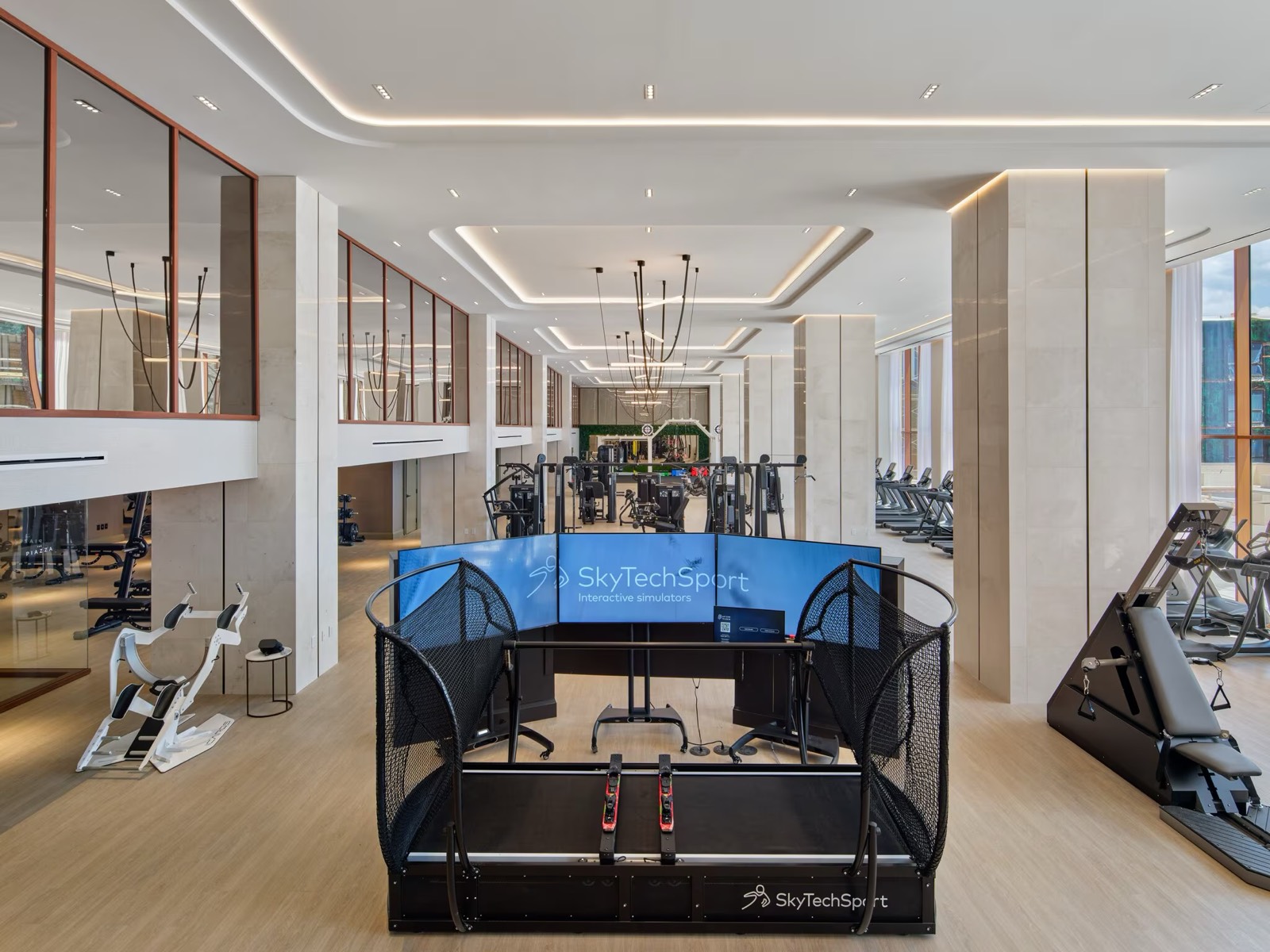 Fitness club with a SkyTechSport interactive ski simulator